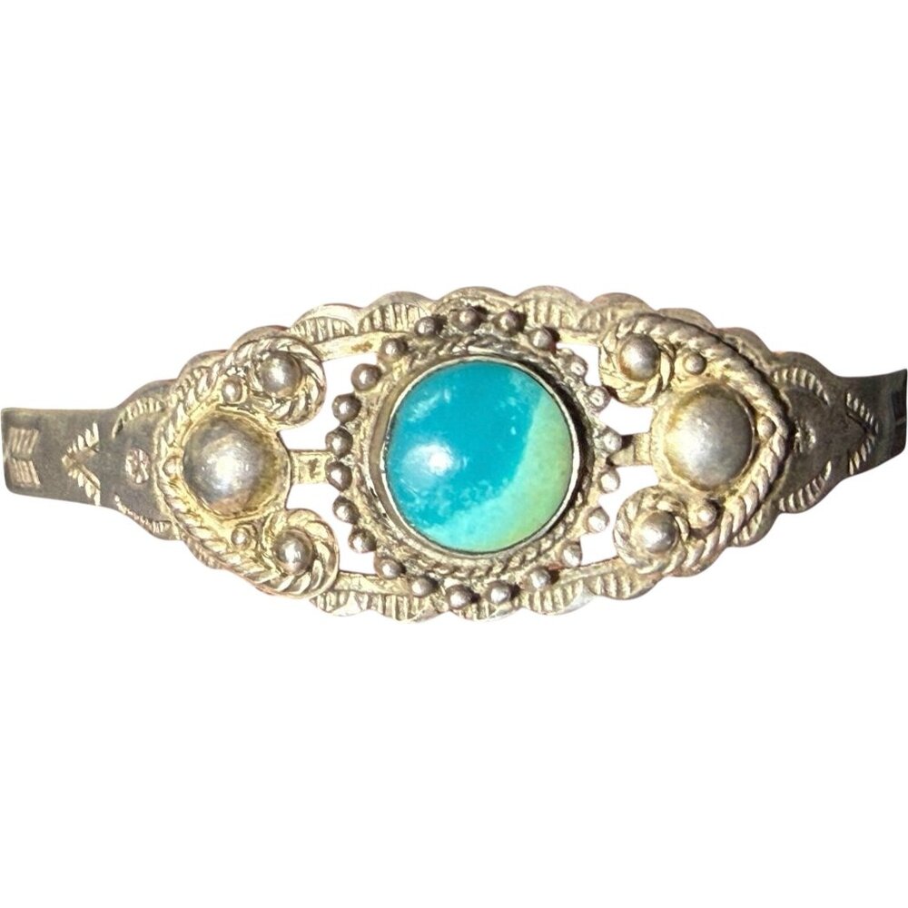 Vintage Small Royston Turquoise & Sterling Silver Handcrafted Cuff Bracelet